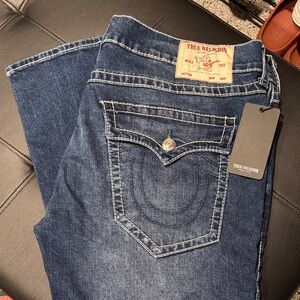 NEW True Religion Rocco Big T Flap Skinny Jean Sz 40 men’s Dark Roper Wash